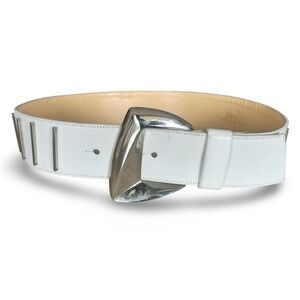CLAUDE MONTANA White Leather Belt with Silver Buckle